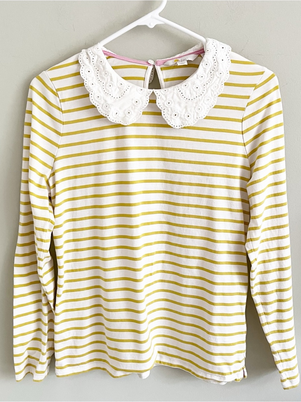 Boden striped long sleeve top with lace collar